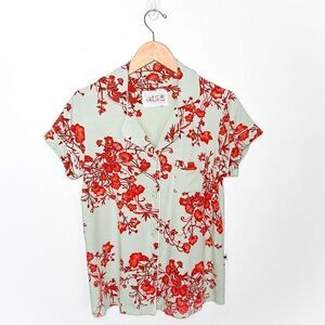 Cat’s Pajamas Women’s Ivy Print Pima Cotton Button Front Short Sleeve Top